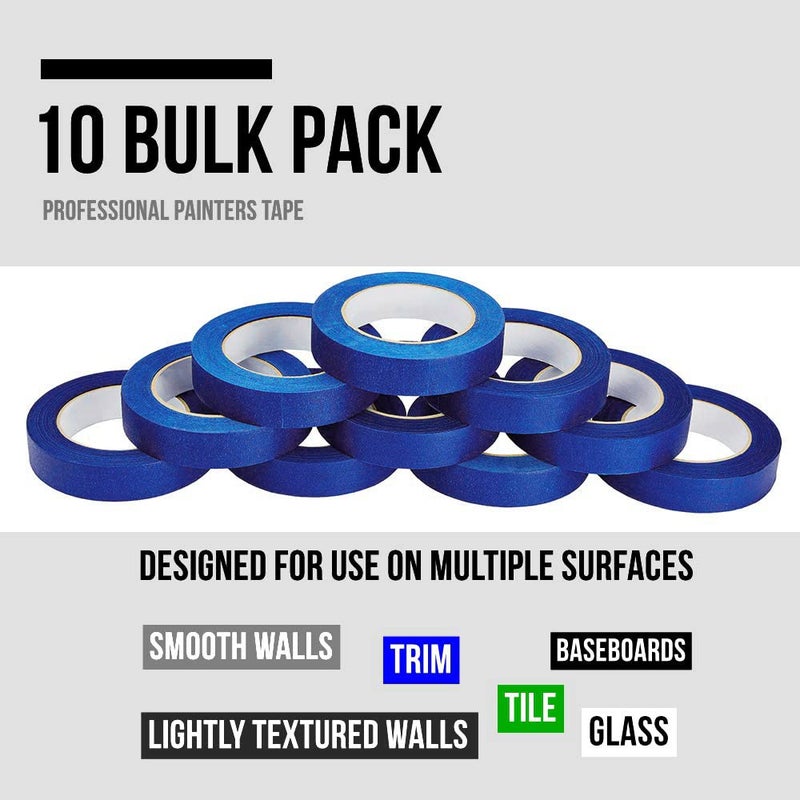 Lichamp 10-Piece Blue Painters Tape 1 inch, Blue Masking Tape Bulk Multi Pack, 1 inch x 55 Yards x 10 Rolls (550 Total Yards) - Image 2